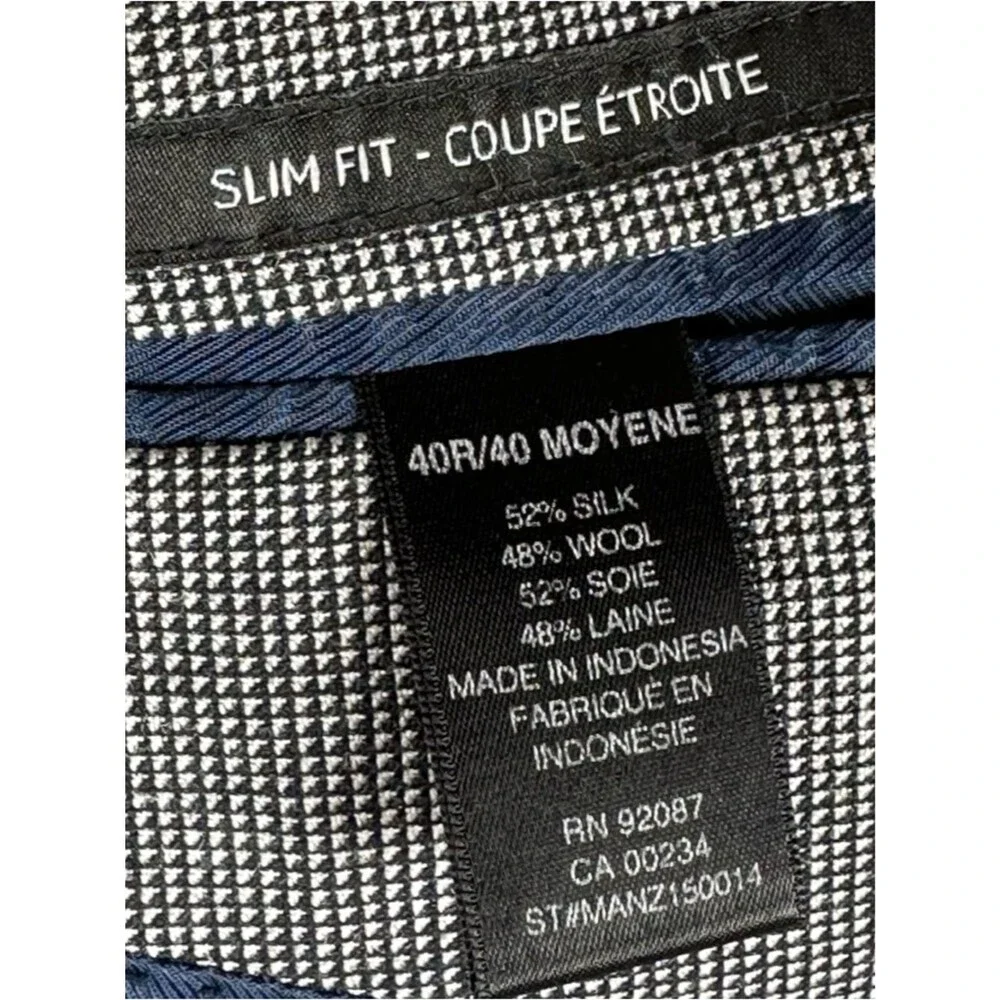 Saks Fifth Avenue Black White Slim Fit Silk Wool Sport Coat Formal Blazer 40R